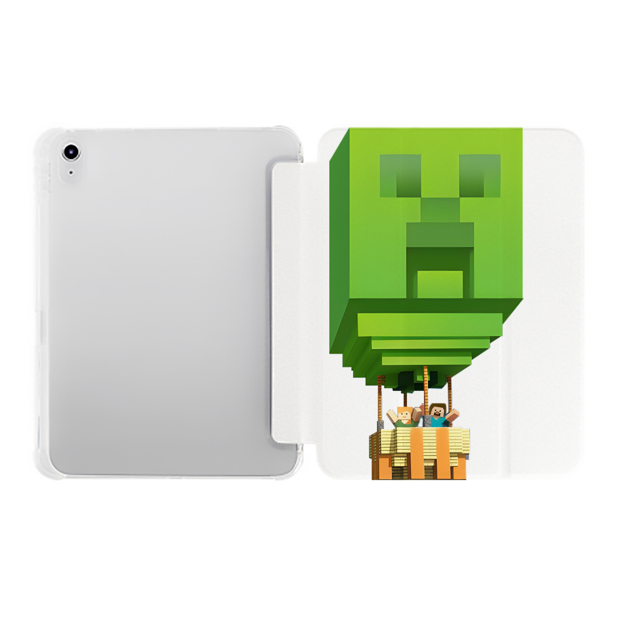 （画像用） マインクラフト ブロックの世界 Minecraft MC Block world IPad ケース ペン収納付き 三つ折りスタンド PUレザー×シリコン 対応機種9.5/10.5/10.9インチ